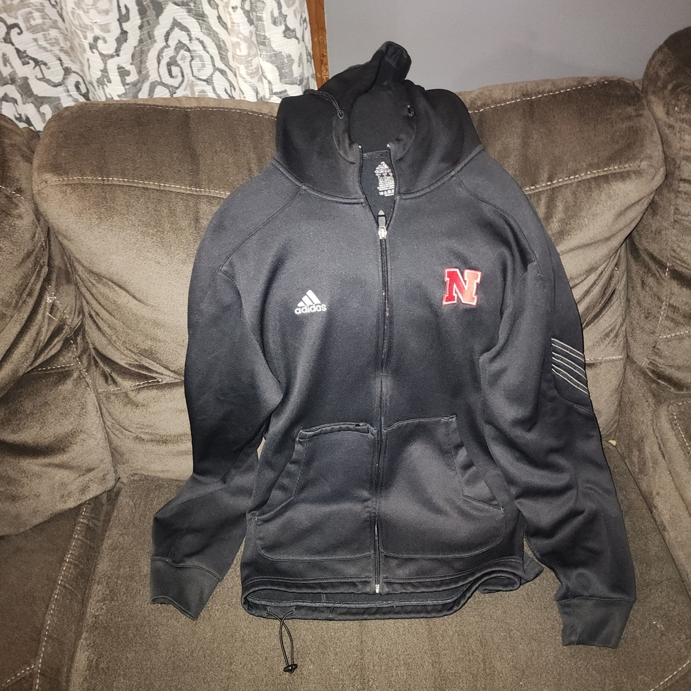 Adidas Men's Black Varsity Jacket with Red Logo
